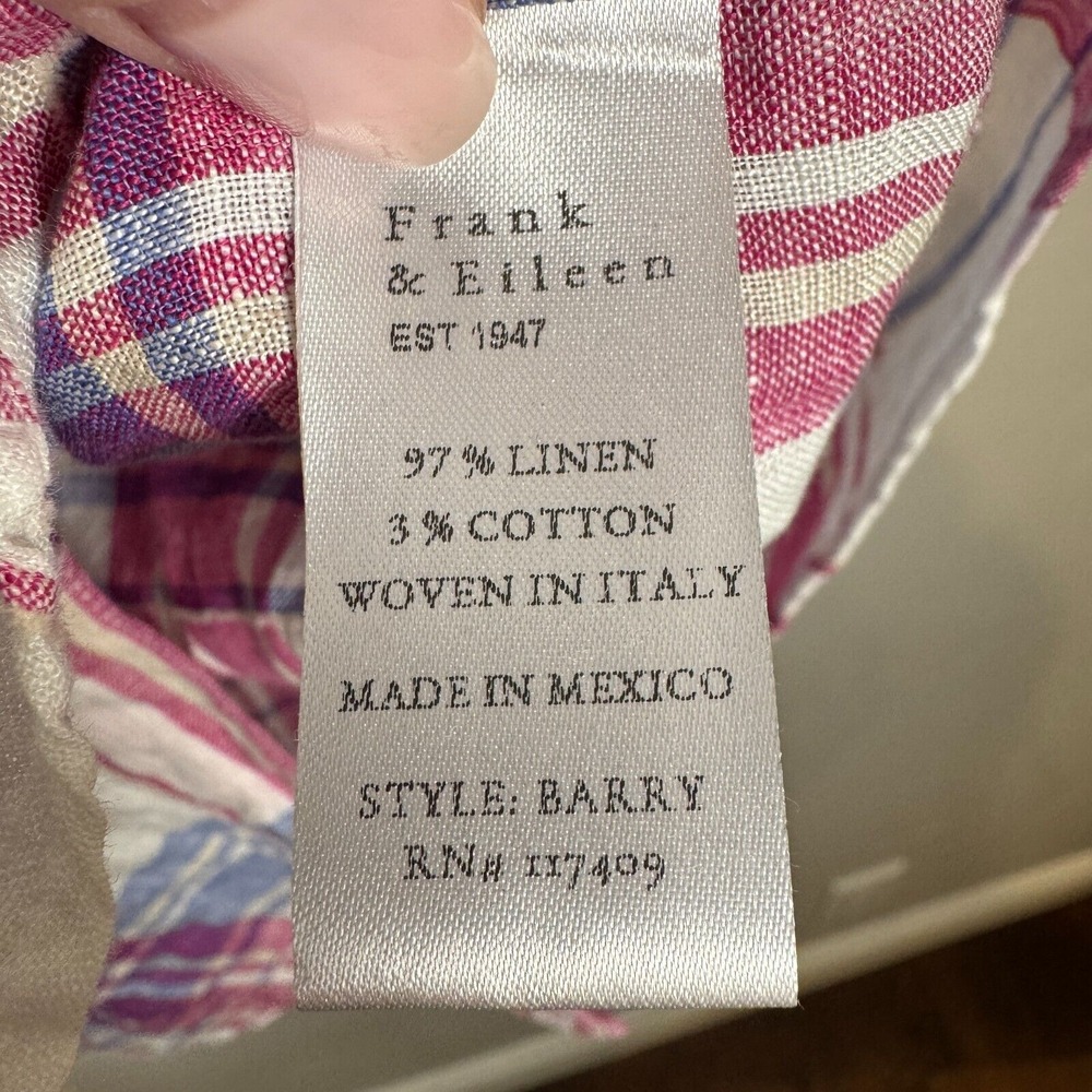 Frank & Eileen Barry Large Pink Purple White Linen Relaxed Button-Up Shirt Italy - Picture 11 of 12